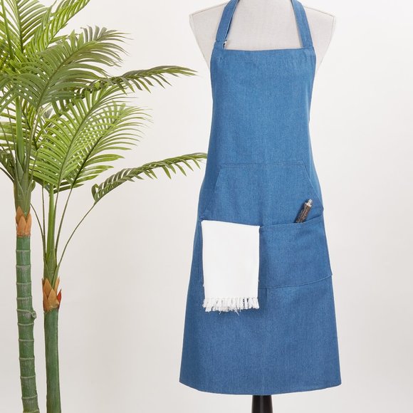 Adjustable Blue Denim Apron w Pockets & Back Tie Durable Functional Kitchen Apro - Picture 4 of 6